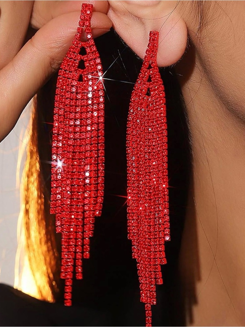 Boutique 9 Red Crystal Fringe Drop Earrings